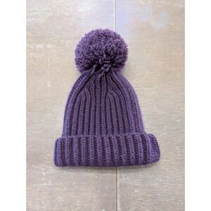 BDG Purple Knit Pom Pom Beanie Hat Cozy Winter Warm Acrylic Wool Blend